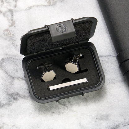 Tie Bar & Cufflinks Kit - Platinum
