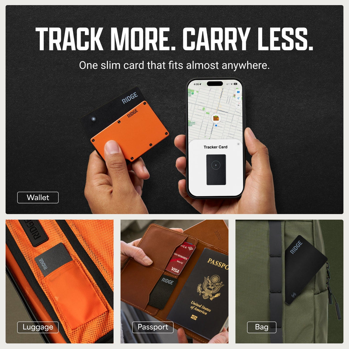 Track more, carry less — one slim card that fits almost anywhere